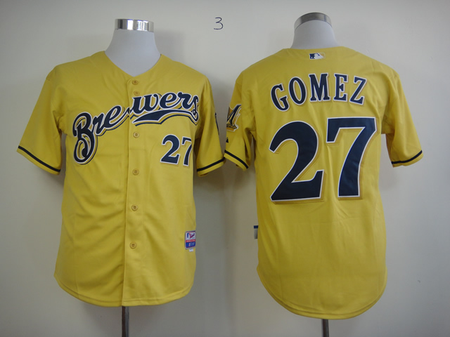 Men Milwaukee Brewers #27 Gomez Yellow MLB Jerseys